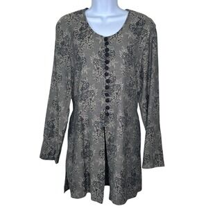 Vintage All That Jazz Black Brown Long Sleeve Tunic Top Sz 11/12 Damask Floral